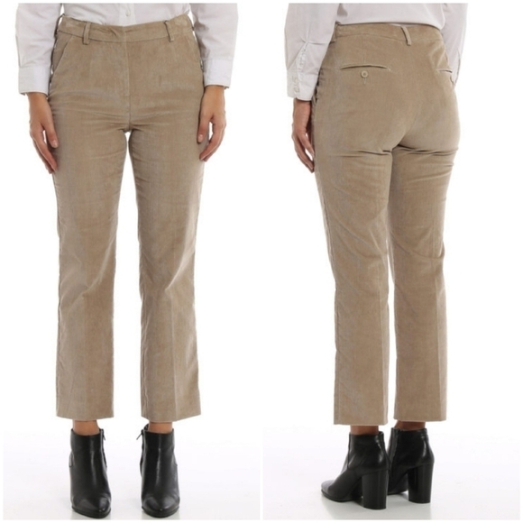 Max Mara Off White Corduroy Straight Leg Mid Rise Cropped Pants - Picture 11 of 11